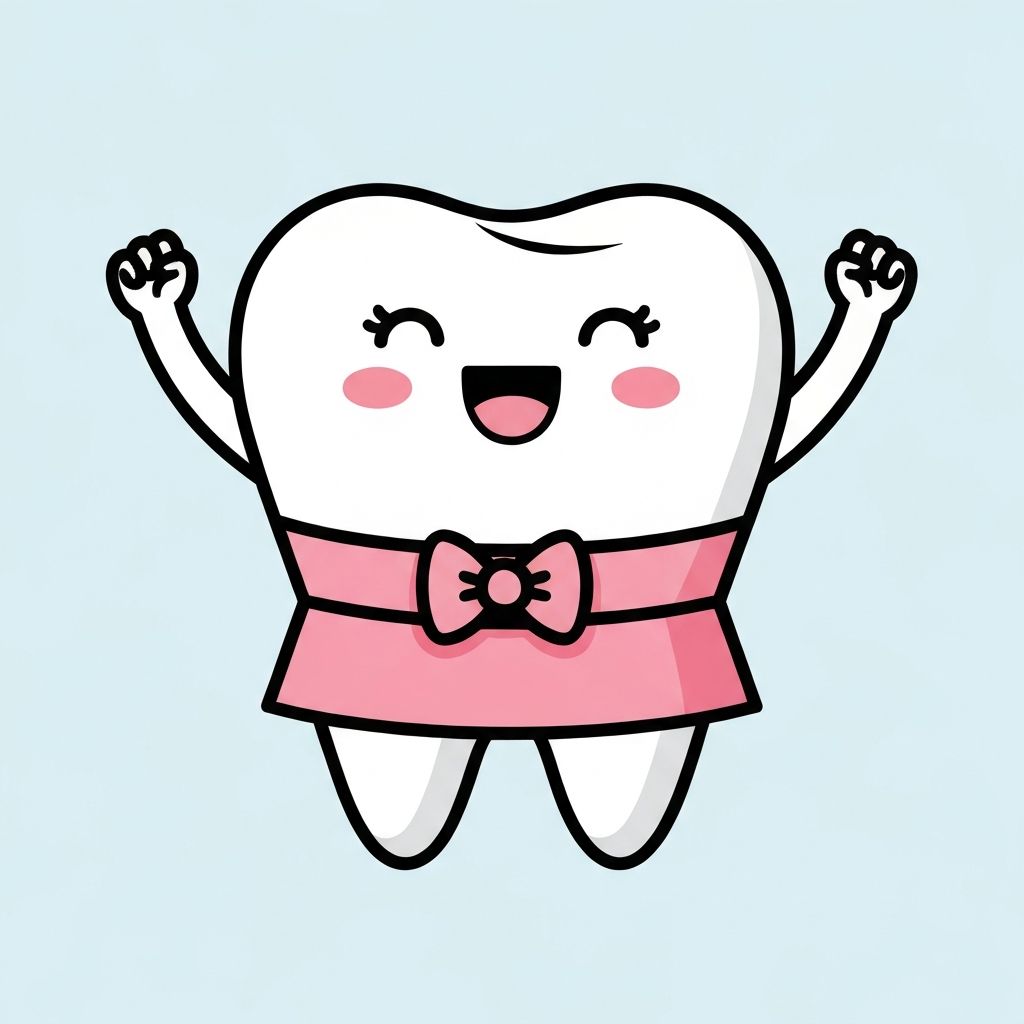 Pearly, a friendly cartoon tooth character